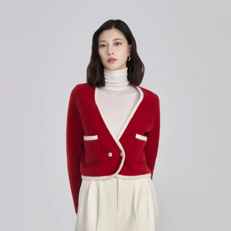 OBEG欧碧倩时尚撞色毛织开衫10444141