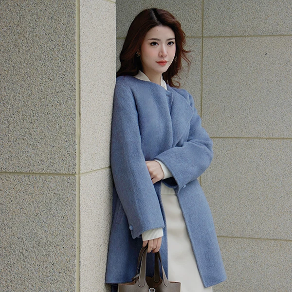 OBEG欧碧倩时髦新中式盘扣气质时尚显瘦混纺双面呢大衣50464542