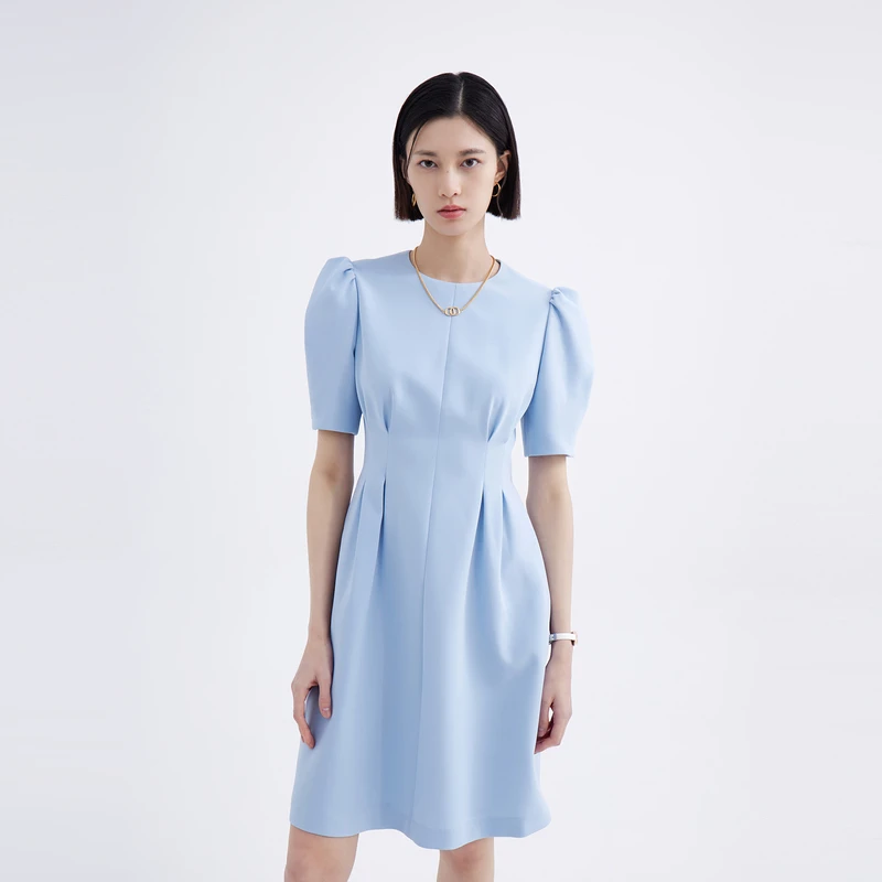 OBEG欧碧倩夏新款气质收腰泡泡袖春夏女装连衣裙10442059