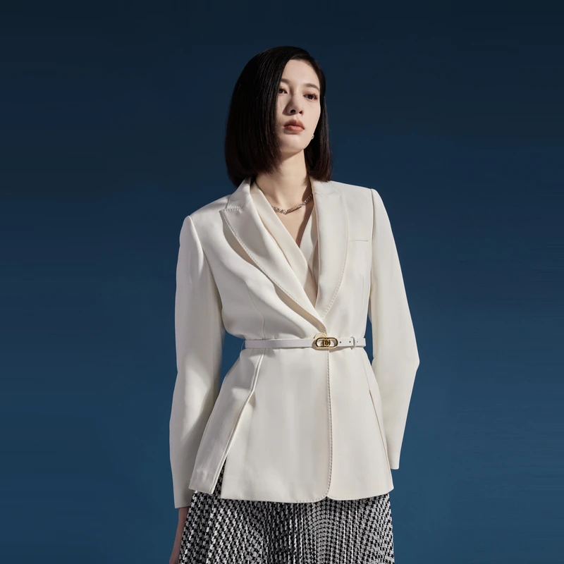 OBEG欧碧倩时尚简洁单件上衣外套气质白色西装10443001