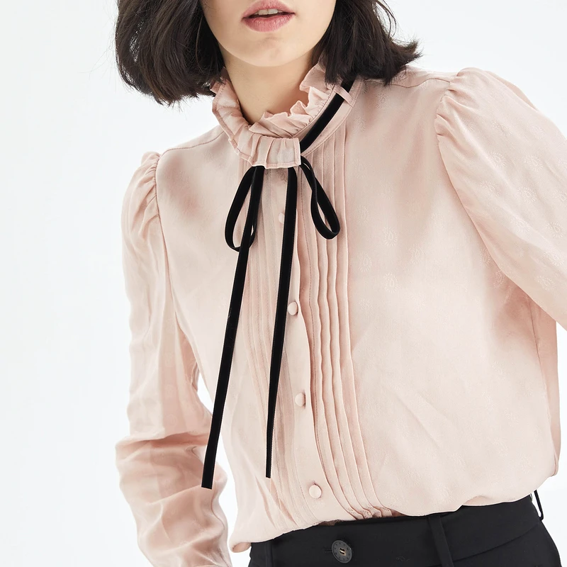 OBEG欧碧倩欧碧倩气质撞色飘带时尚复古长袖衬衫10423076