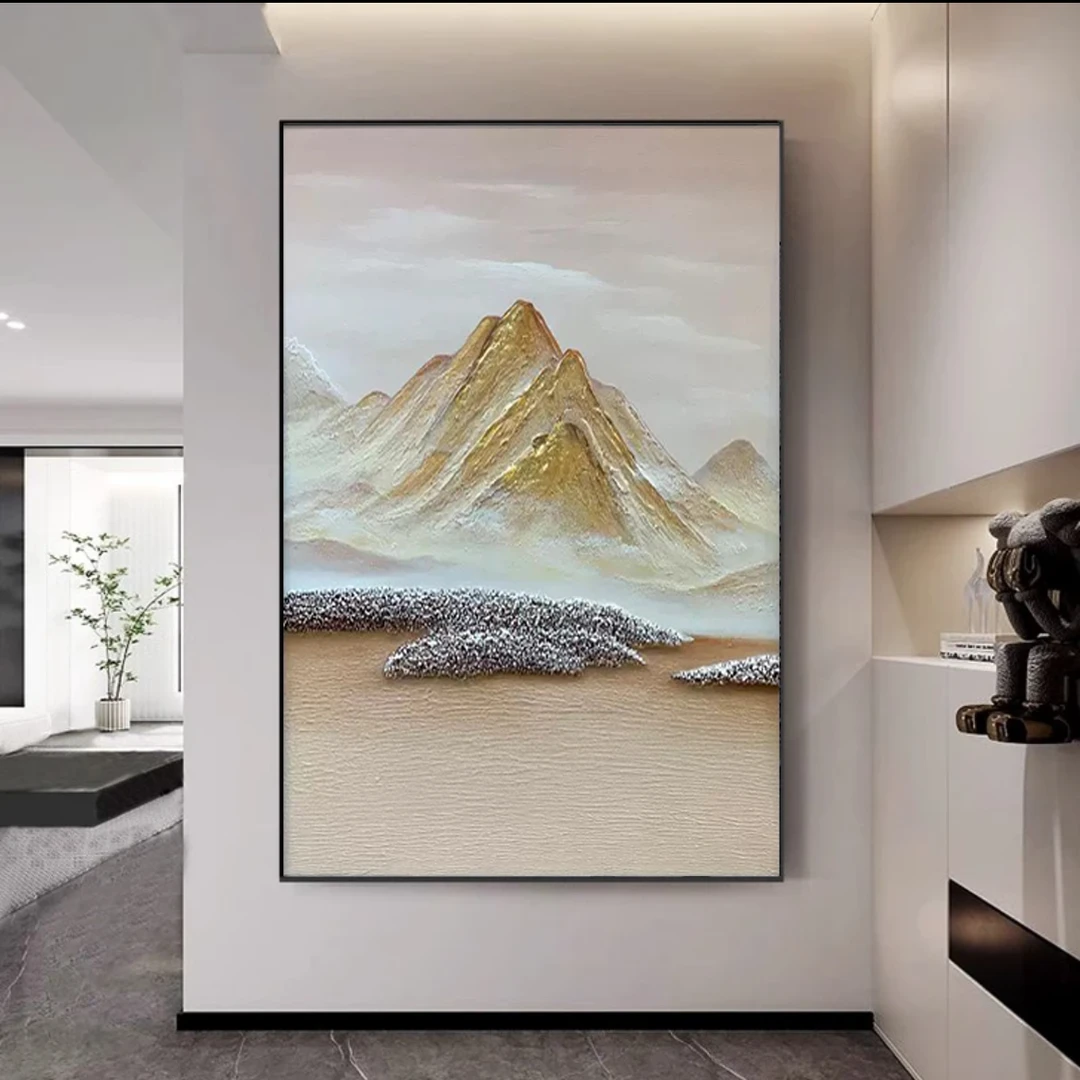 《背靠金山》纯手绘油画现代简约玄关挂画客厅发背景墙装饰画落地画