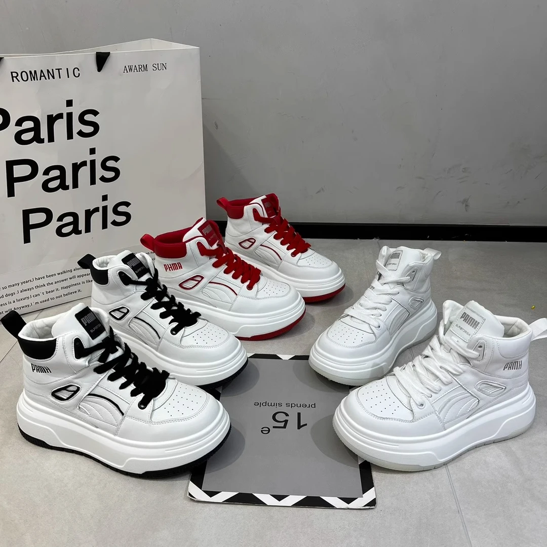 真皮高帮小白鞋女2023新款秋冬厚底系带运动休闲板鞋百搭ins潮鞋