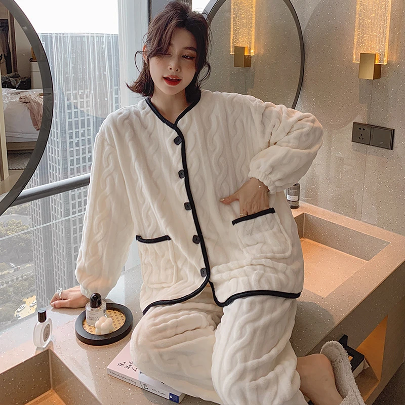 珊瑚绒睡衣女冬季长袖2023年新款法兰绒加厚保暖春秋天家居服套装