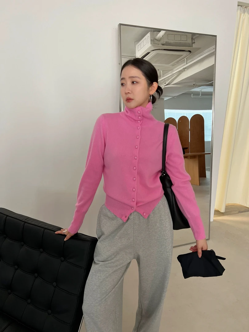 widelia冬季高领排扣针织衫女保暖质感休闲毛衣06599