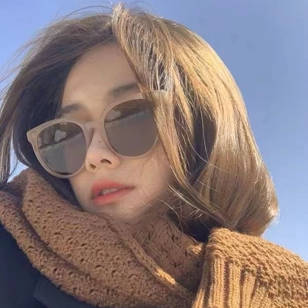 新韩版新款复古圆框茶色墨镜防圆脸女紫太线外阳镜网红街拍素颜