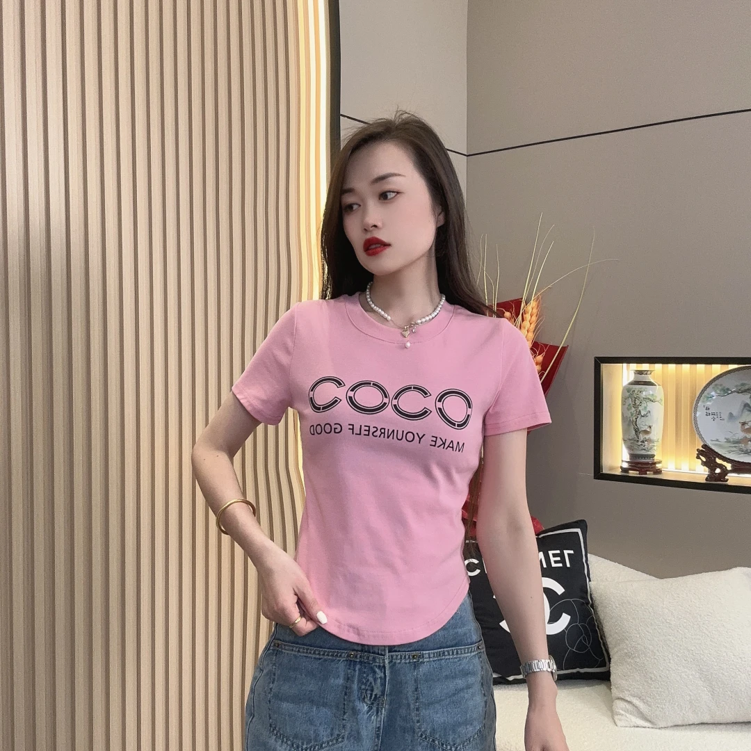 夏季新款时尚网红短款圆领修身打底衫小众百搭印花休闲上衣t恤ins