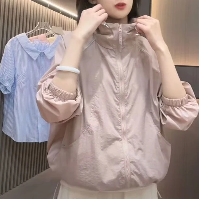 防晒衣女士外穿 新款肤粉 防晒衣 连帽时尚运动 轻薄防 百搭