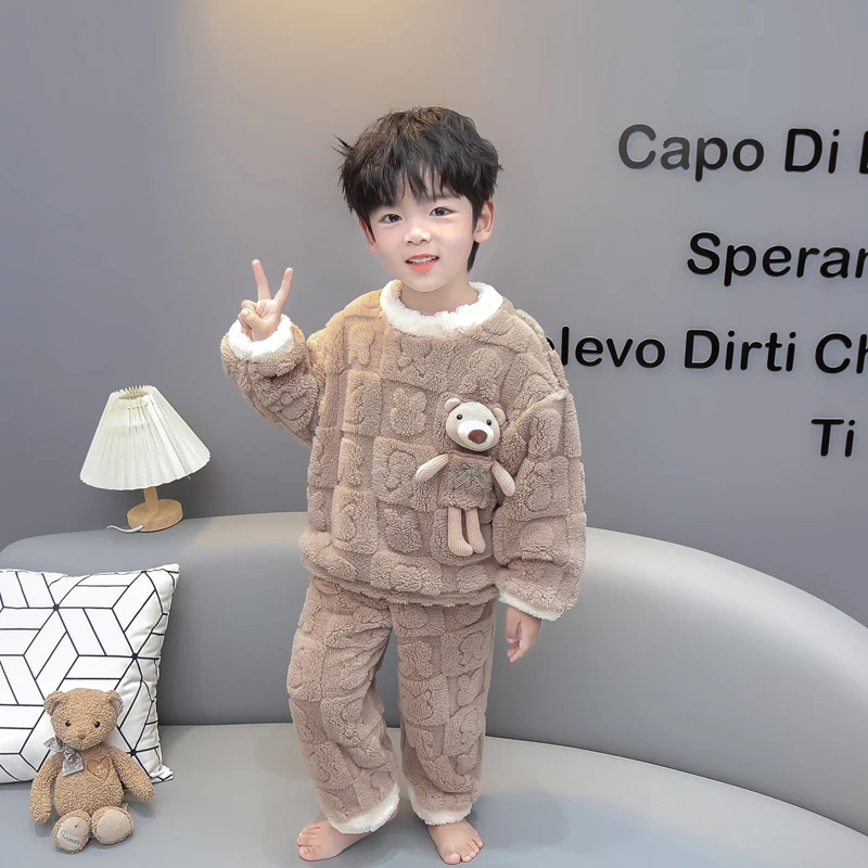 男童睡衣冬季法兰绒加厚儿童卡通珊瑚绒套装男孩宝宝冬款家居服潮