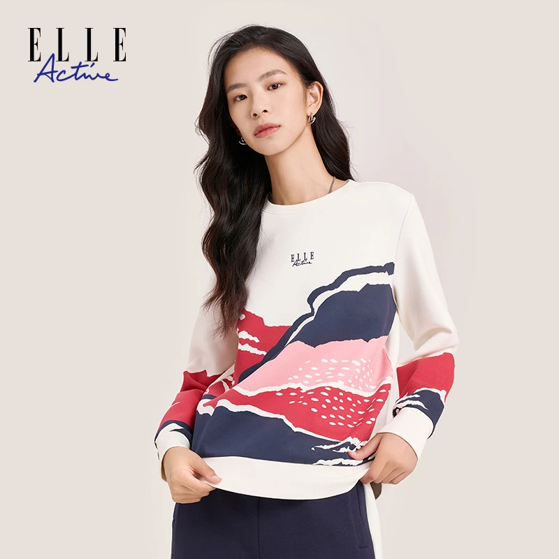 ELLE Active【3D油画】女款日常运动圆领卫衣时尚休闲长袖秋冬卫衣