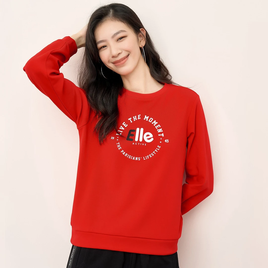 ELLE Active 女装春秋新款圆领长袖字母百搭休闲女士开衫情侣卫衣