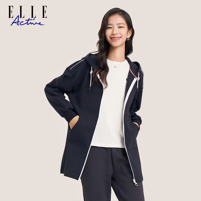 ELLE Active 【防风保暖】新款时尚女装简约中长款长袖外套风衣秋