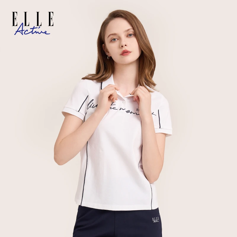 ELLE Active 夏季透气女装户外休闲百搭翻领短袖Polo正肩潮流T恤