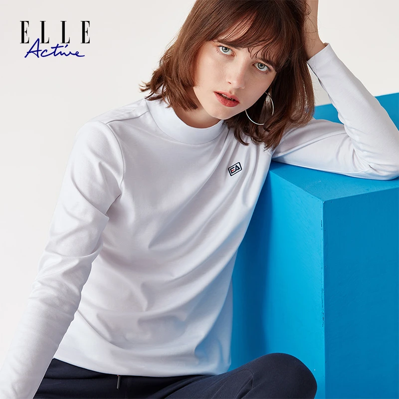 ELLE Active 女装上衣运动休闲半高领舒适长袖T恤百搭秋季新款