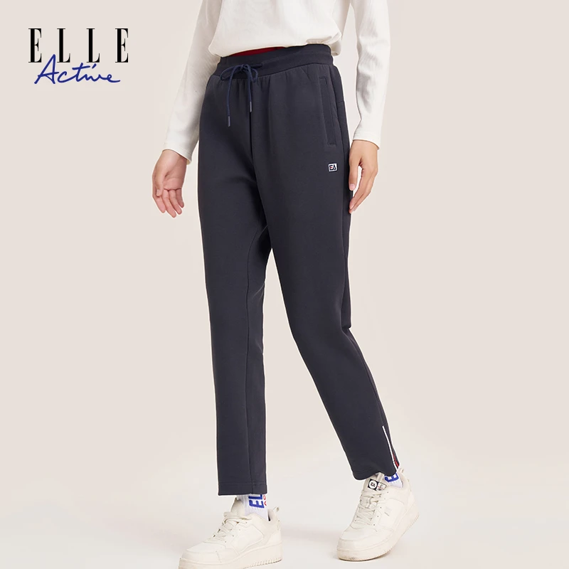 ELLE Active 新款运动舒适长裤女士微弹直筒卫裤透气宽松休闲裤