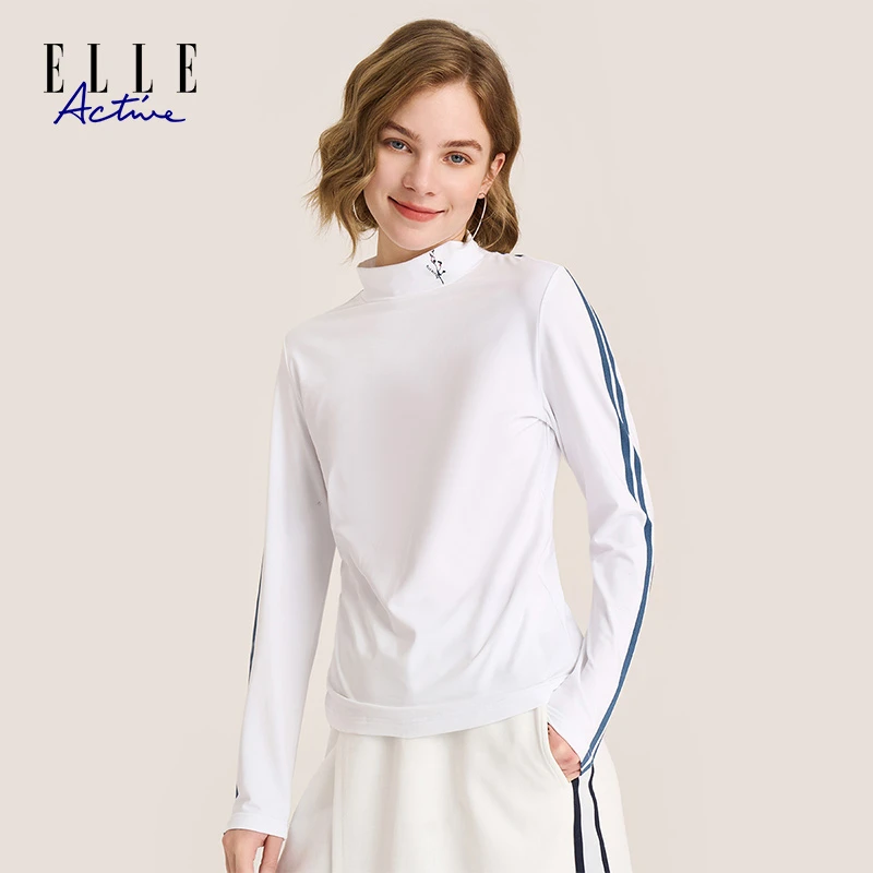 ELLE Active 新款女装休闲条纹打底衫高领长袖T恤GA2D06001046