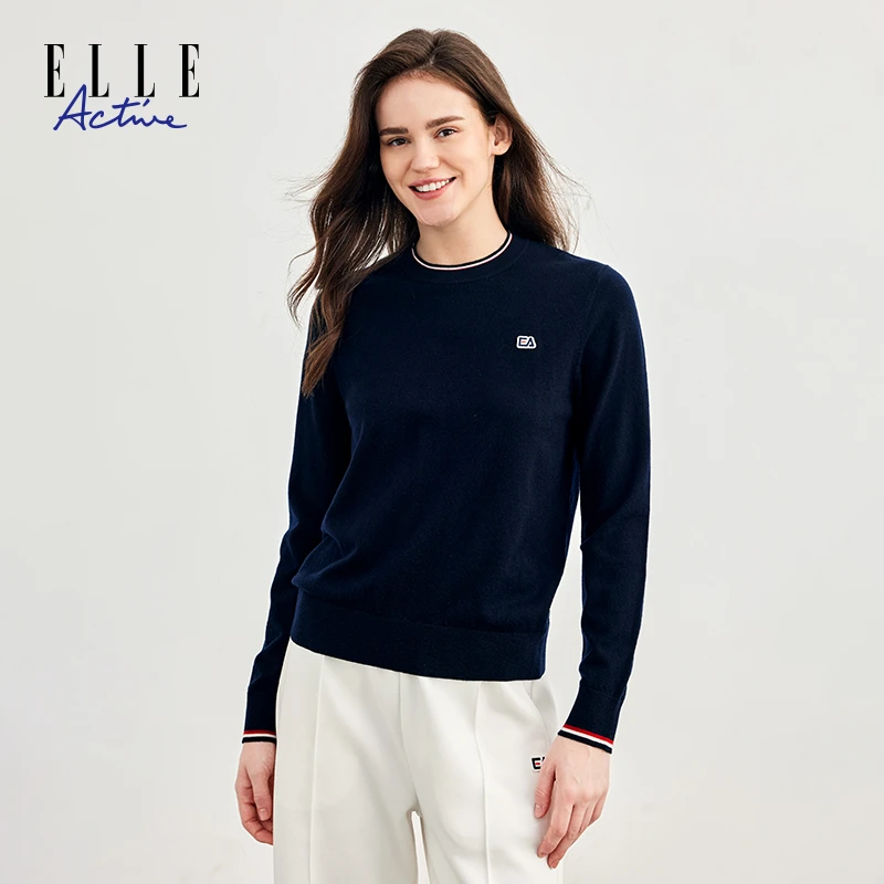 ELLE Active【高弹圆领毛衣】百搭不挑身材保暖女套头打底衫针织衫