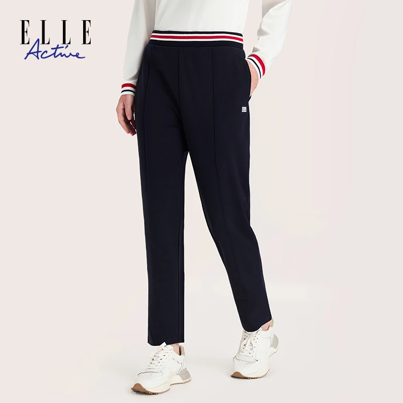 ELLE Active【明线烟管裤 天丝透气】针织长裤小直筒裤修身时尚女裤
