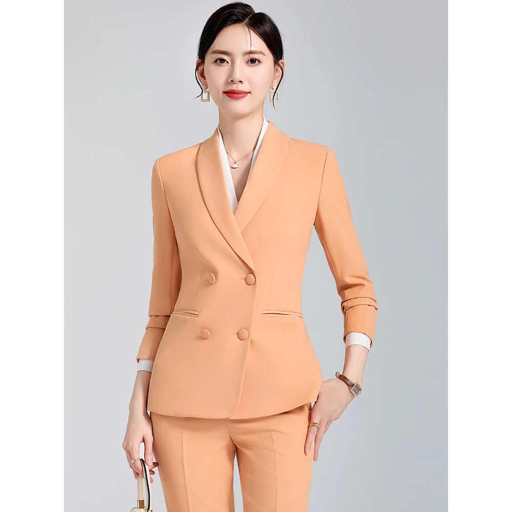 橘色西装套装女春秋2025新款韩版网红休闲时尚气质小香风职业西服