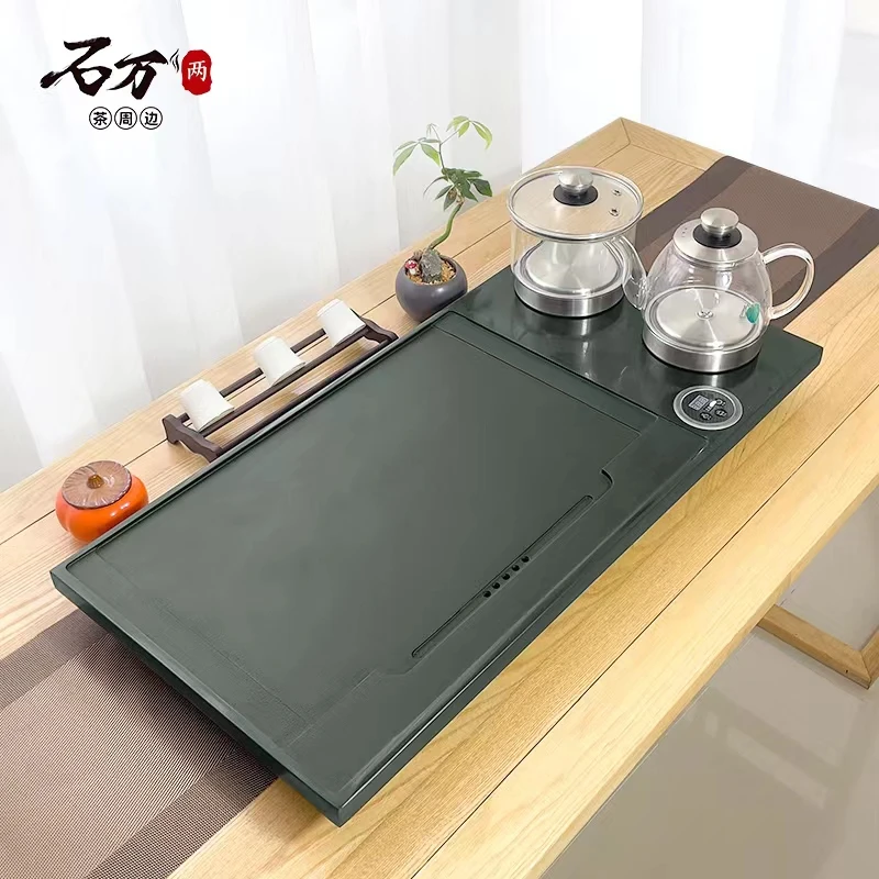 天罗绿全自动一体带电磁炉天然石头茶盘家用套装烧水壶大茶台大号