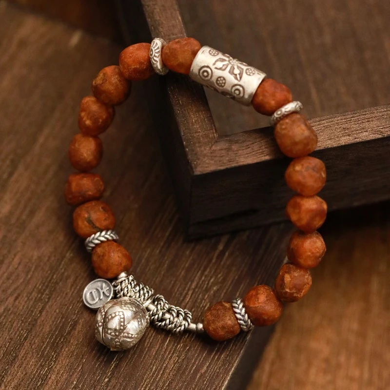 925银手链 S07589 柿子铃铛如意锁蜜蜜串珠手链