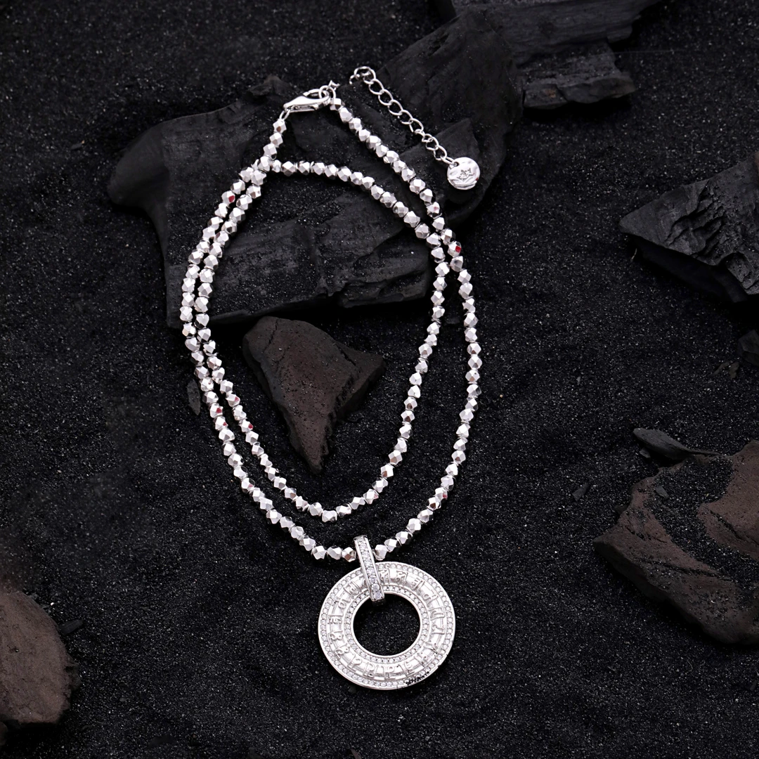 链子925银 N16741 波光粼粼切面珠碎银子项链