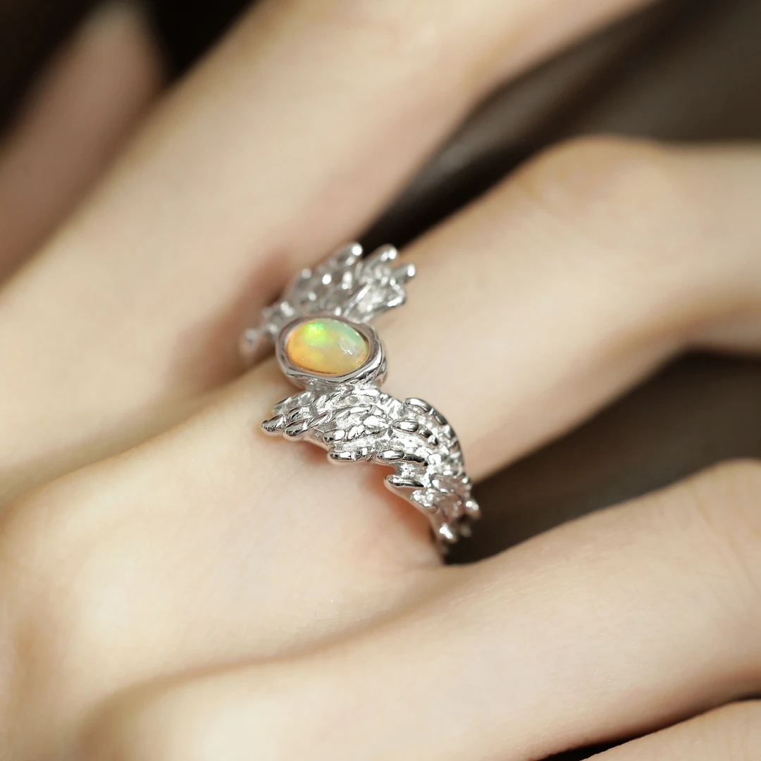 925银戒指 J09610 幻彩欧泡泡翅膀开口戒指