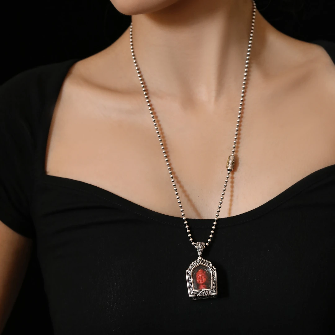 链子925银 N15932 十字祥云杵桶珠圆珠链项链