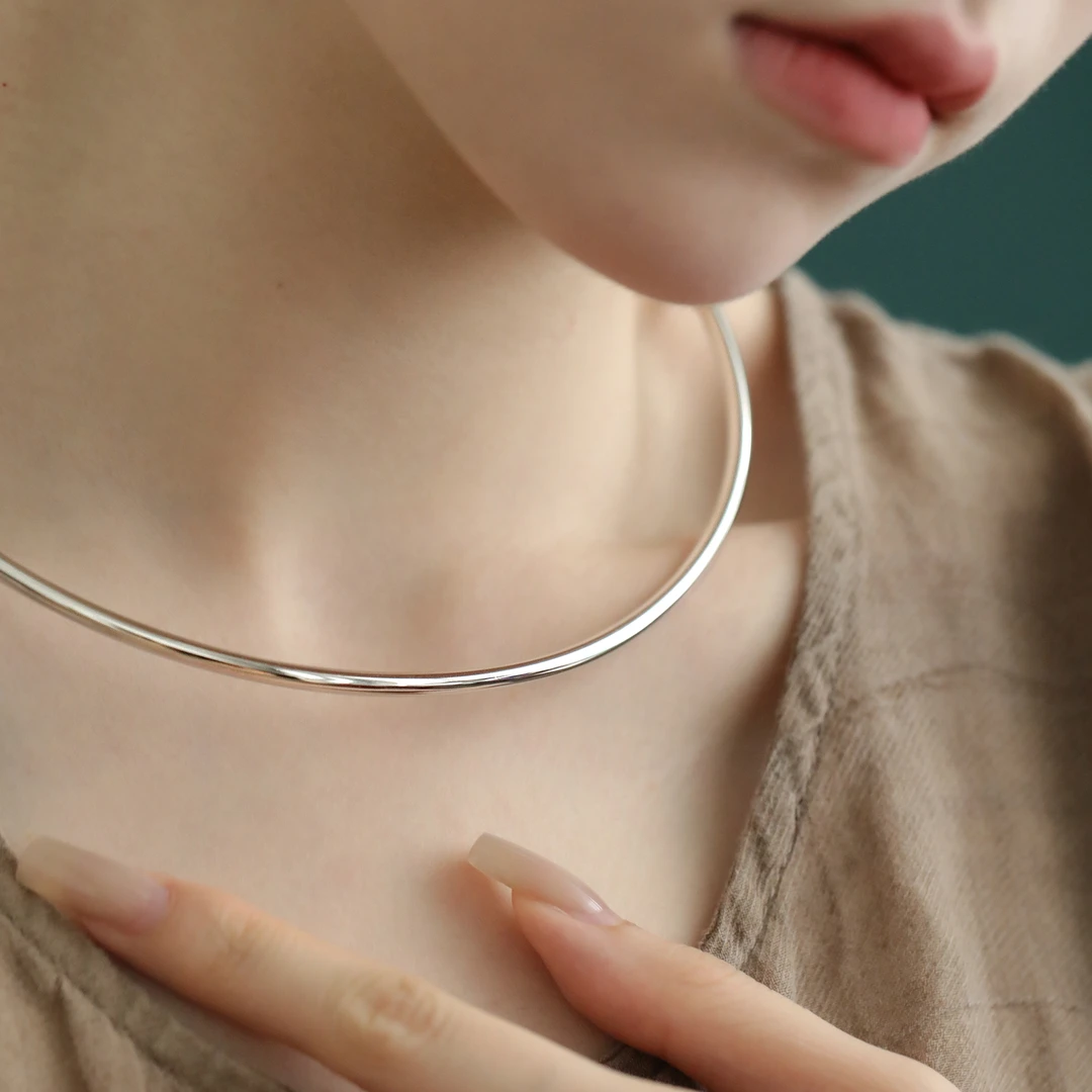 链子925银 N15897 福字铃铛光面项圈项链