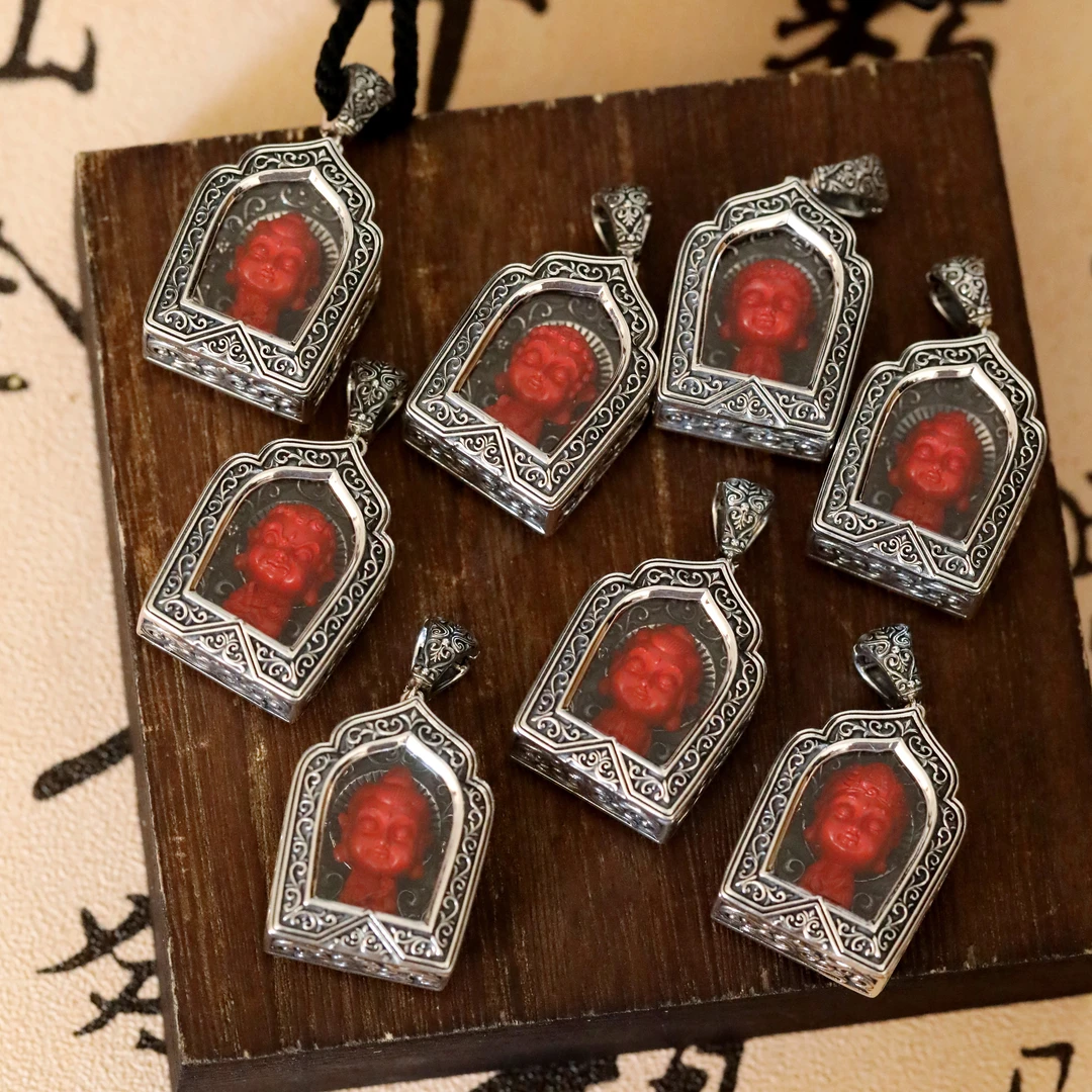 吊坠925银 M7281 红色宝宝佛八大守护盒吊坠