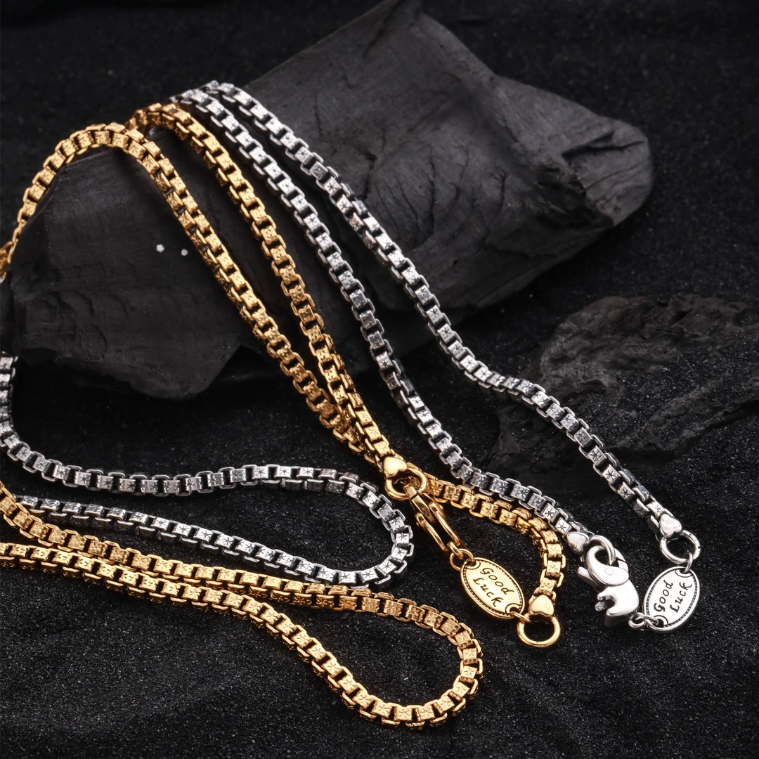 链子925银 N11773<星纹盒仔链>大象扣头项链百搭叠戴锁骨银毛衣链