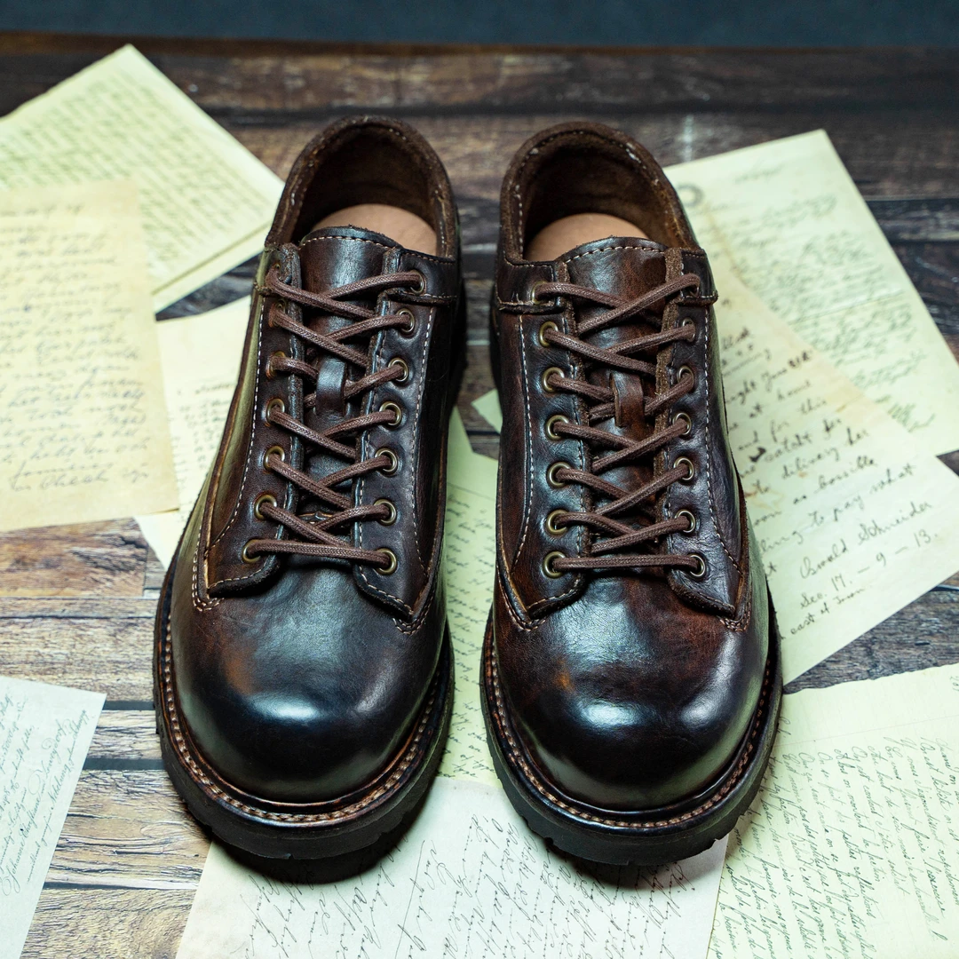 博胜老李15552低帮重水洗固特异工艺工装鞋低帮鞋复古潮流系带