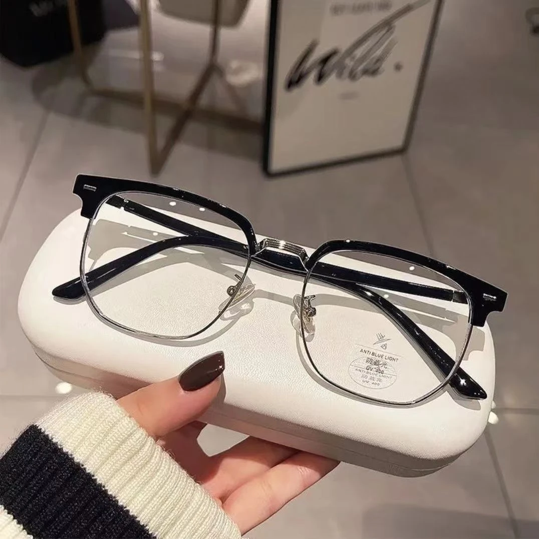 通勤素颜神器半框百搭眼镜日常高级感近视大框韩版超轻网红防辐射
