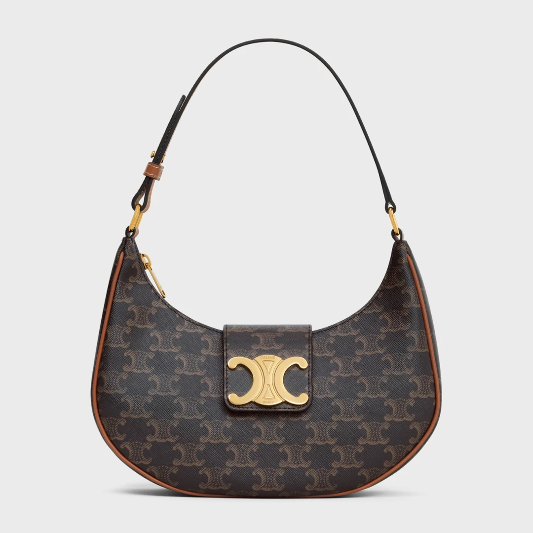 全新未使用 Celine/思琳 23新款老花AVA凯旋门腋下月牙包棕色单肩