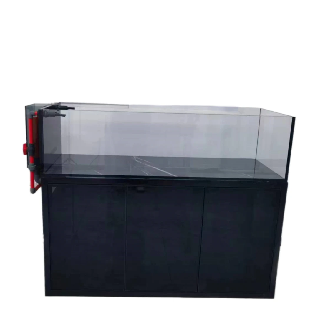 工业风带门透明溪流缸造景静音鱼缸黑色一体养鱼直角溢流小店款式