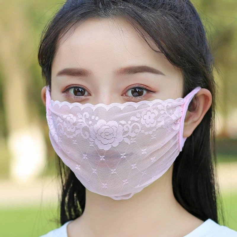 口罩女春夏季薄款防晒冰丝面罩透气女神蕾丝面纱时尚护脸柔软凉感