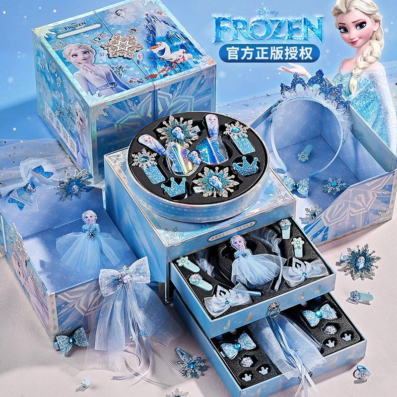 国潮玩具正版授权冰雪奇缘艾莎公主玩具女孩首饰礼盒儿发饰八音盒