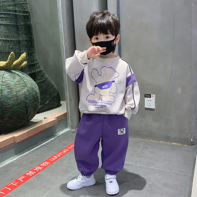 男童春装小熊卫衣套装2024儿童洋气休闲卫衣两件套潮春秋时髦童装