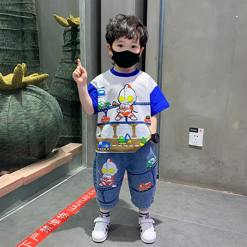 奥特曼男童衣服夏季男孩运动套装2024新款洋气宝宝韩版短袖两件套
