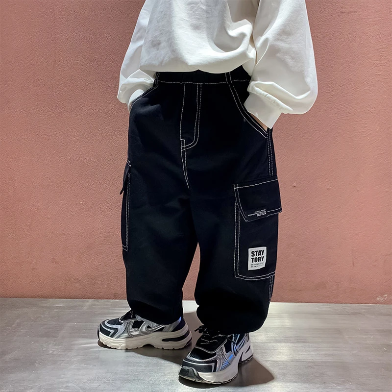 男童牛仔裤儿童春秋季黑色长裤2025新款洋气痞帅男孩秋装工装裤子