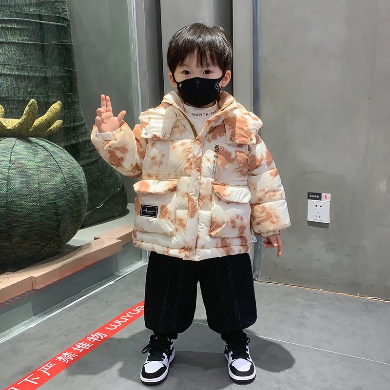 男童冬装加厚棉服2023款儿童迷彩潮帅连帽免洗棉衣潮冬季韩版棉袄