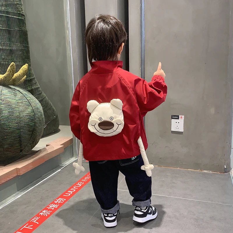 男小童秋装休闲外套2023洋气儿童潮上衣宝宝时尚后背小熊夹克童装
