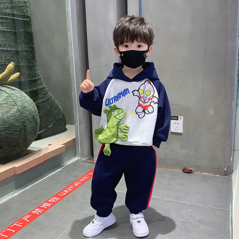 男童秋装连帽套装2023奥特曼亮灯儿童长袖卫衣两件套秋季休闲童装