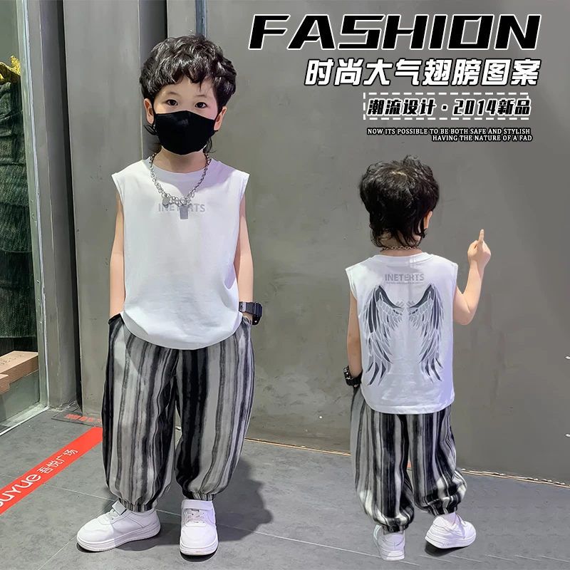 男童夏装无袖背心套装2025新款儿童夏季薄款衣服痞帅男孩炸街童装