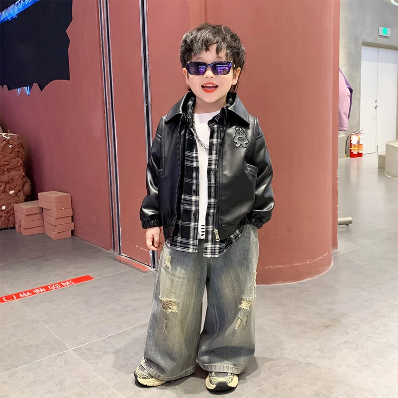 男童秋装皮衣外套洋气儿童机车服2025新款时髦宝宝春秋皮夹克上衣