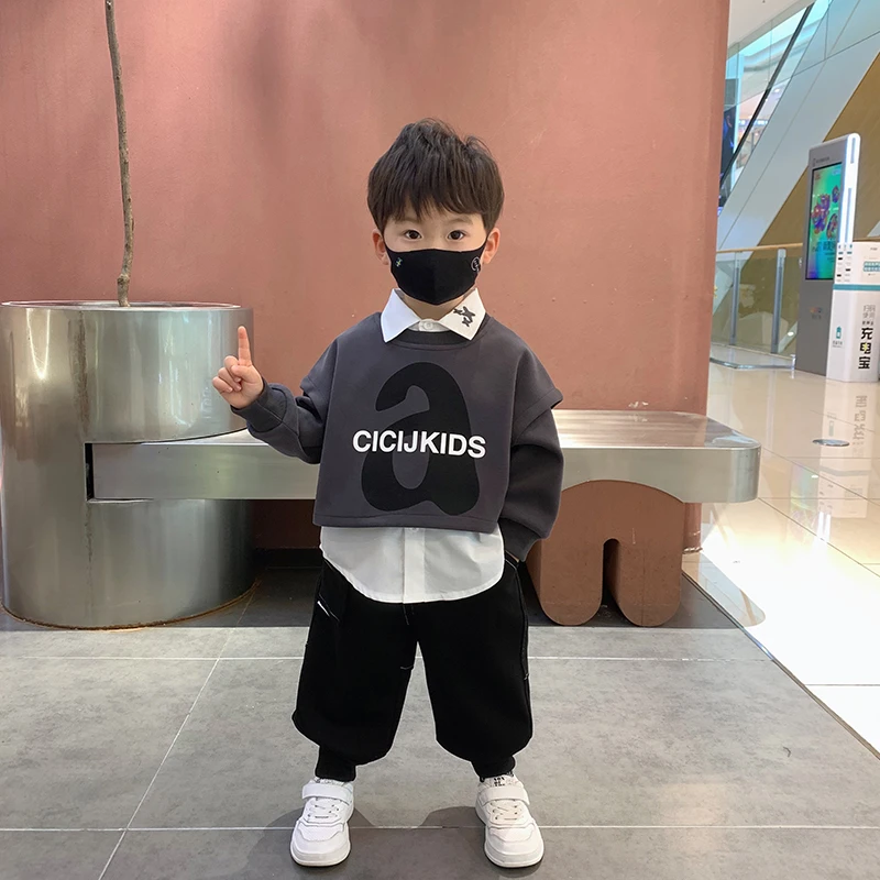 男童秋装长袖卫衣衬衫套装2024款潮帅儿童洋气三件套休闲小孩童装