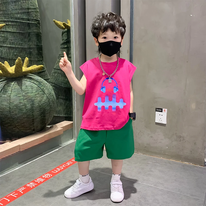 男童夏装背心套装2025新款帅气时髦男宝宝夏季小儿童无袖酷潮衣服