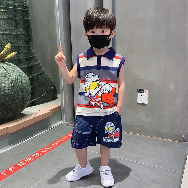奥特曼套装男童夏装2026款polo衫儿童无袖两件套夏季洋气百搭衣服