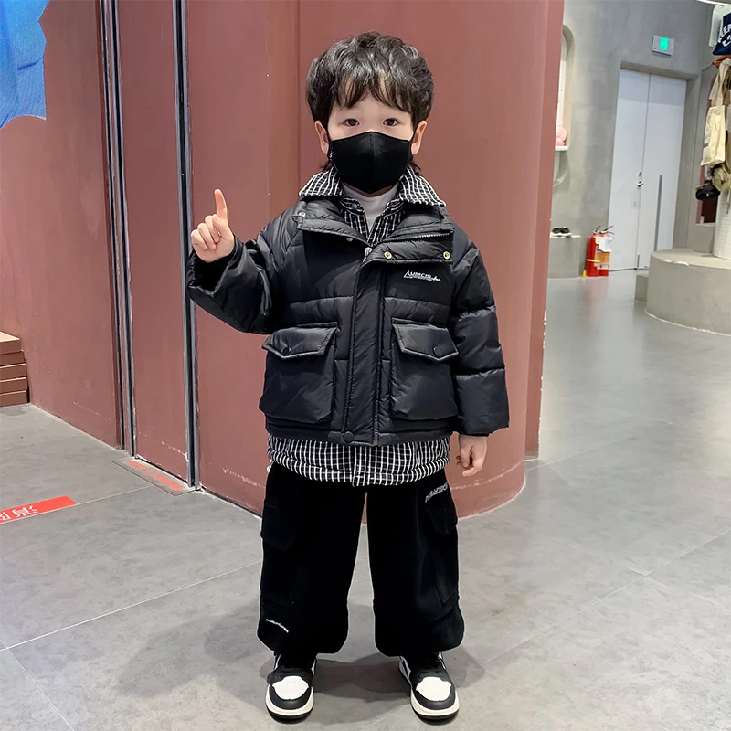 男童羽绒服冬季2024新款洋气假两件儿童炸街冬装加厚外套潮牌男孩