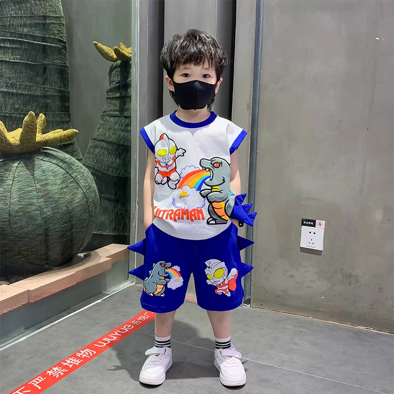 奥特曼衣服男童套装儿童夏装2025新款宝宝无袖坎肩背心男孩短裤潮